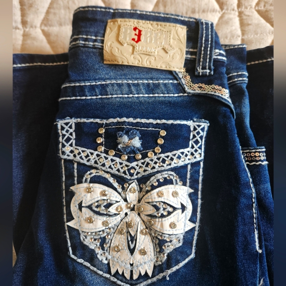 Flare Jeans with Decorative Stitching and Embellishments